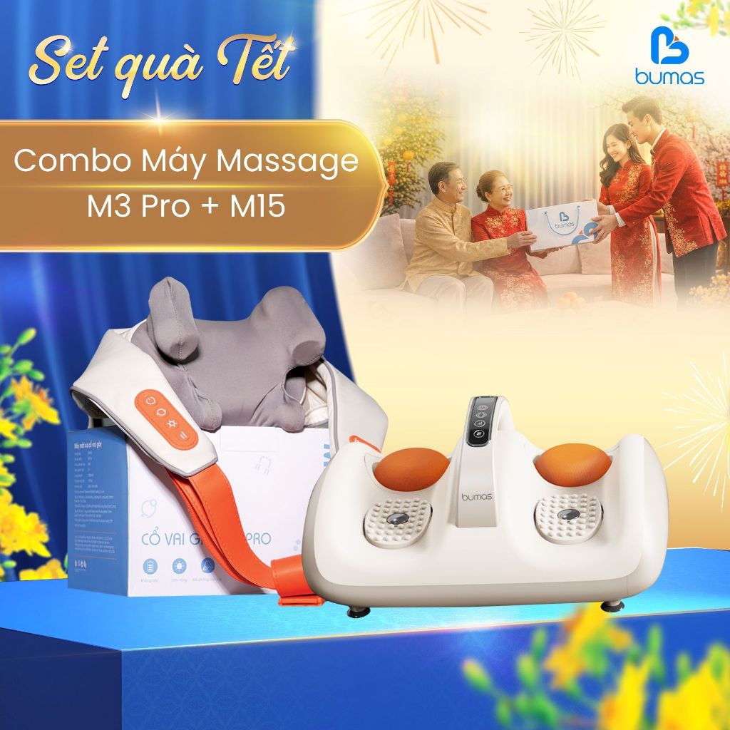 Set Quà Tết Combo Máy Massage Cổ Vai Gáy BUMAS M3 Pro + Máy Massage Bàn Chân BUMAS M15