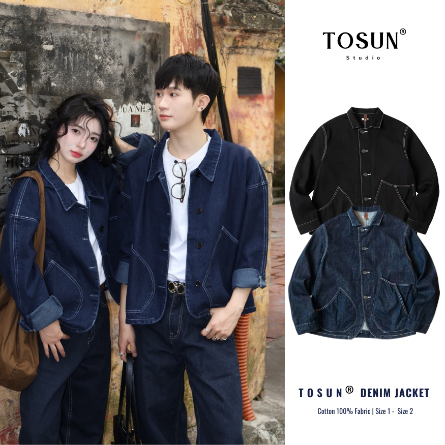 Áo Khoác Jean Cổ Bẻ Túi Lệch 𝐓𝐎𝐒𝐔𝐍 Form Lửng Phong Cách Retro Dễ Mix Đồ K17