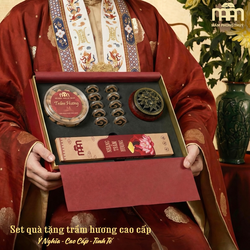 Set Quà Tặng Trầm Hương Cao Cấp - Hộp Quà Tặng Nhang Trầm Tết 2026