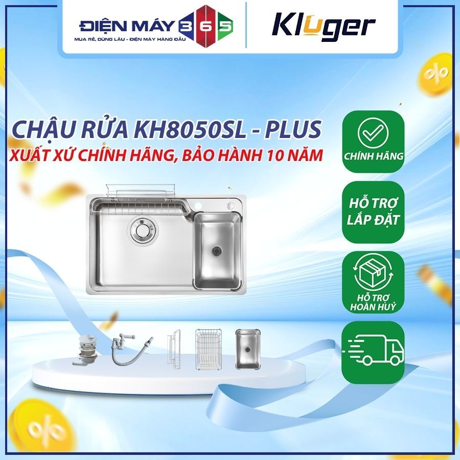 Chậu Rửa Chén Kluger KH8050SL Plus – POSCO 304 Cao Cấp, Bề Mặt Super Linen Hạn Chế Bám Dầu Mỡ – DNH