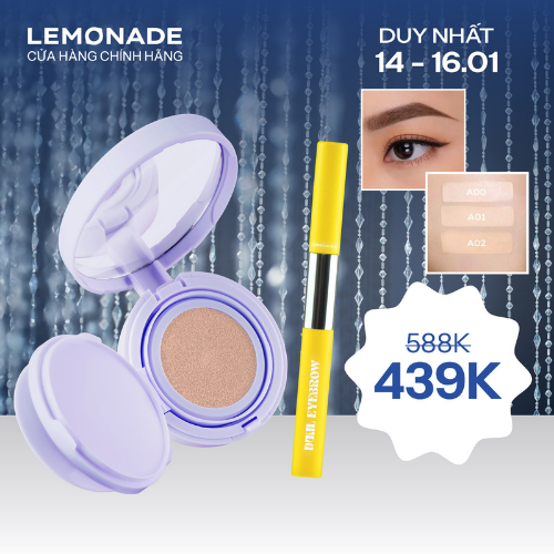 Combo Lemonade Phấn Nước Supermatte No Makeup Cushion 15g và Chì kẻ mày 2 đầu Dual Eyebrow 2.75g