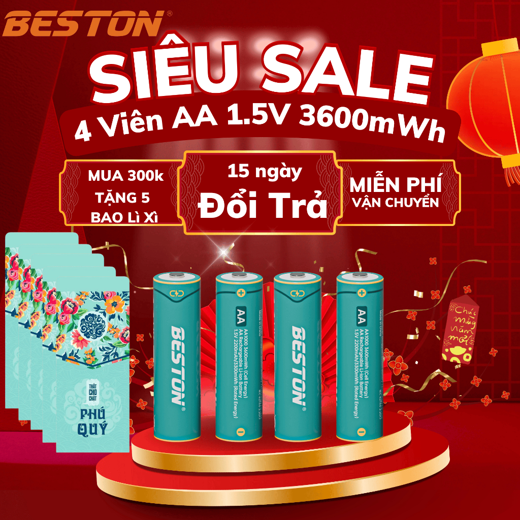 Hộp 4 Pin sạc 2A 1.5V Lithium Beston - AA - 3600mWh, Hộp Sạc M7036 AA 1.5V  pin đồ chơi, pin máy ảnh