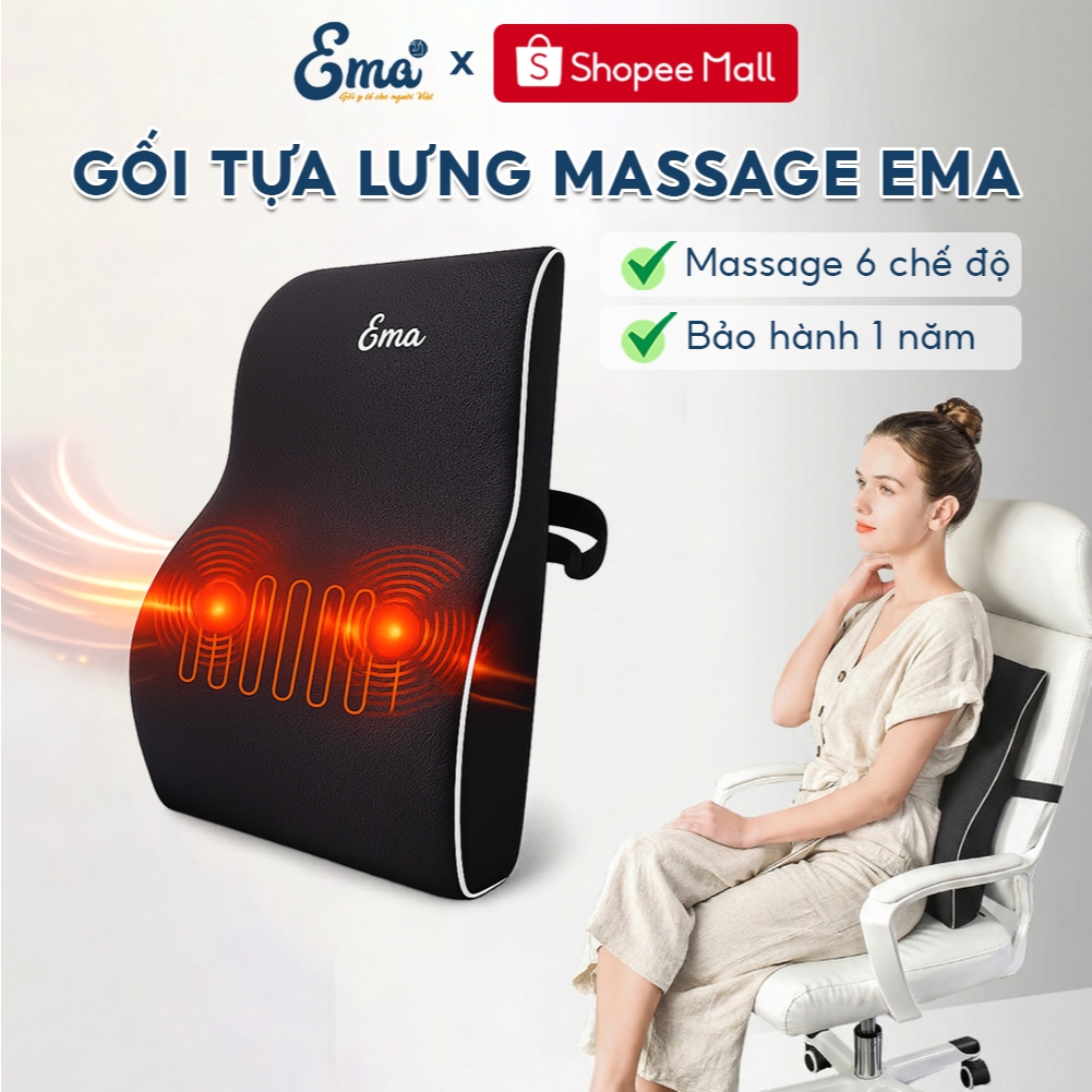 Gối tựa lưng massage cao su non EMA - Ôm trọn lưng, giúp thư giãn, Dành cho dân văn phòng