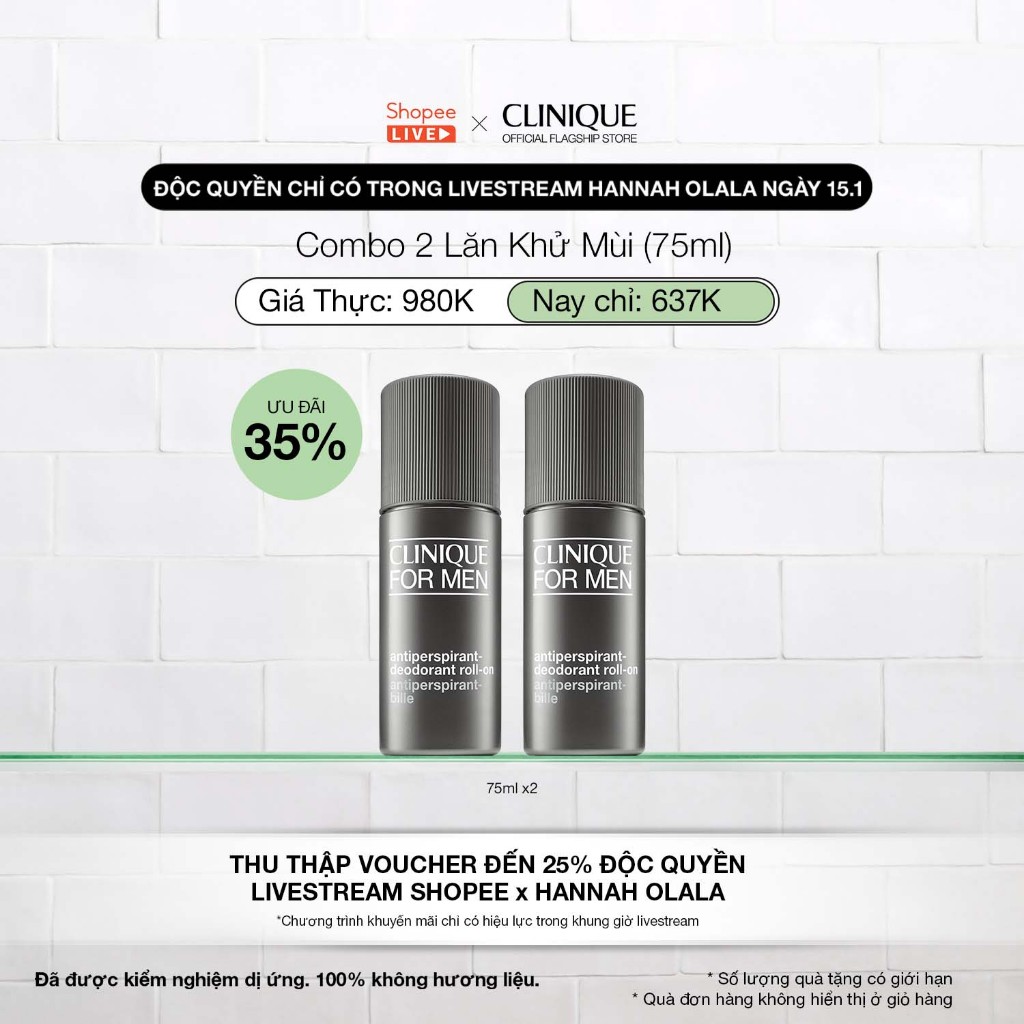 [CliniquexHannah] Combo 2 Lăn khử mùi cho nam CLINIQUE For Men Anti-Perspirant Deodorant Roll On 75m