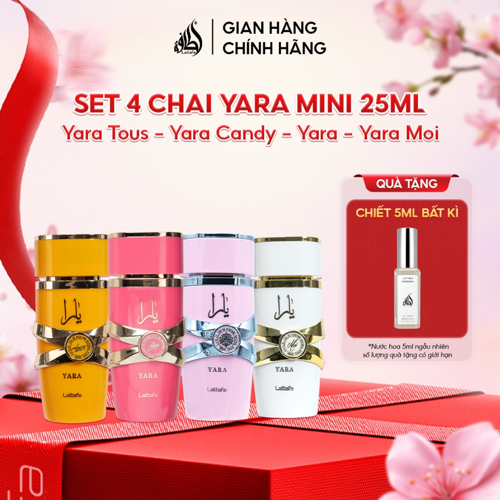 Set 4 chai nước hoa mini size Lattafa Yara Tous, Yara Candy, Yara & Yara Moi 25ml