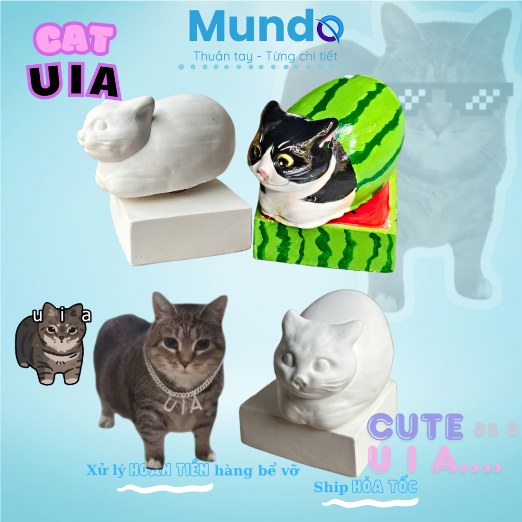 [MUNDO] Tô Tượng Thạch Cao Mèo UIA Xoay Tròn, U I A Cat, Tượng Tô Màu DIY Sáng Tạo Cho Bé