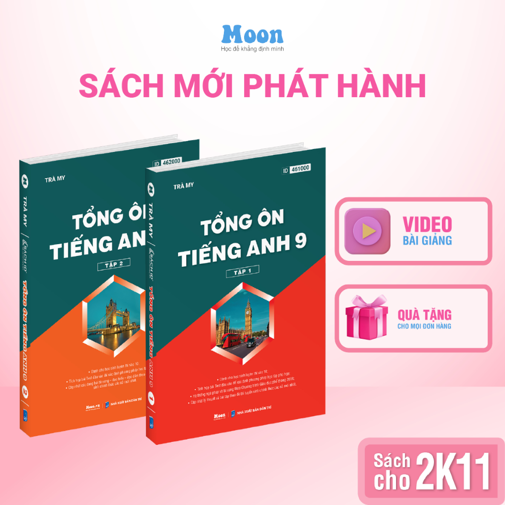 Sách tổng ôn tiếng anh lớp 9  ôn thi vào 10 CHO 2K10 - Moonbook THCS