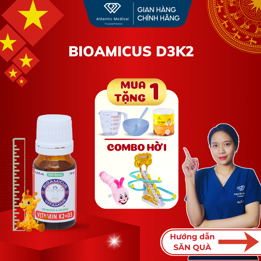 [Quà Tự Chọn] BioAmicus Vitamin D3K2 MK7 Giúp Bé Cao Lớn Khỏe Mạnh Lọ 10ml