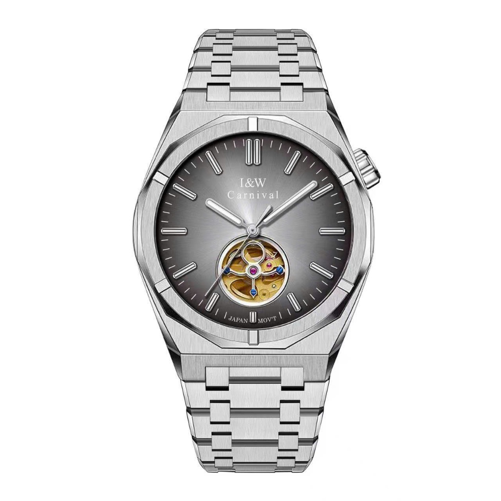 Cận cảnh mặt số lộ cơ đồng hồ I&W Carnival IW55883G