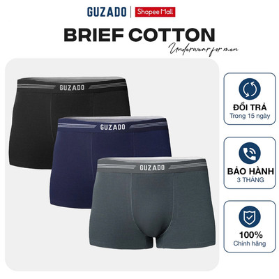 COMBO 3 quần lót nam Guzado Mẫu Boxer Cotton Thoáng Khí Vượt Trội,Co Giãn Thoải Mái CB3GBX02-CB3GIBX25A002