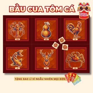 Bộ Bầu Cua Tôm Cá (Hột Gỗ) 49.5cm x 33cmVà 3 Xúc Xắc Gỗ Thông , Đồ chơi ngày tết 2026 - SGAME