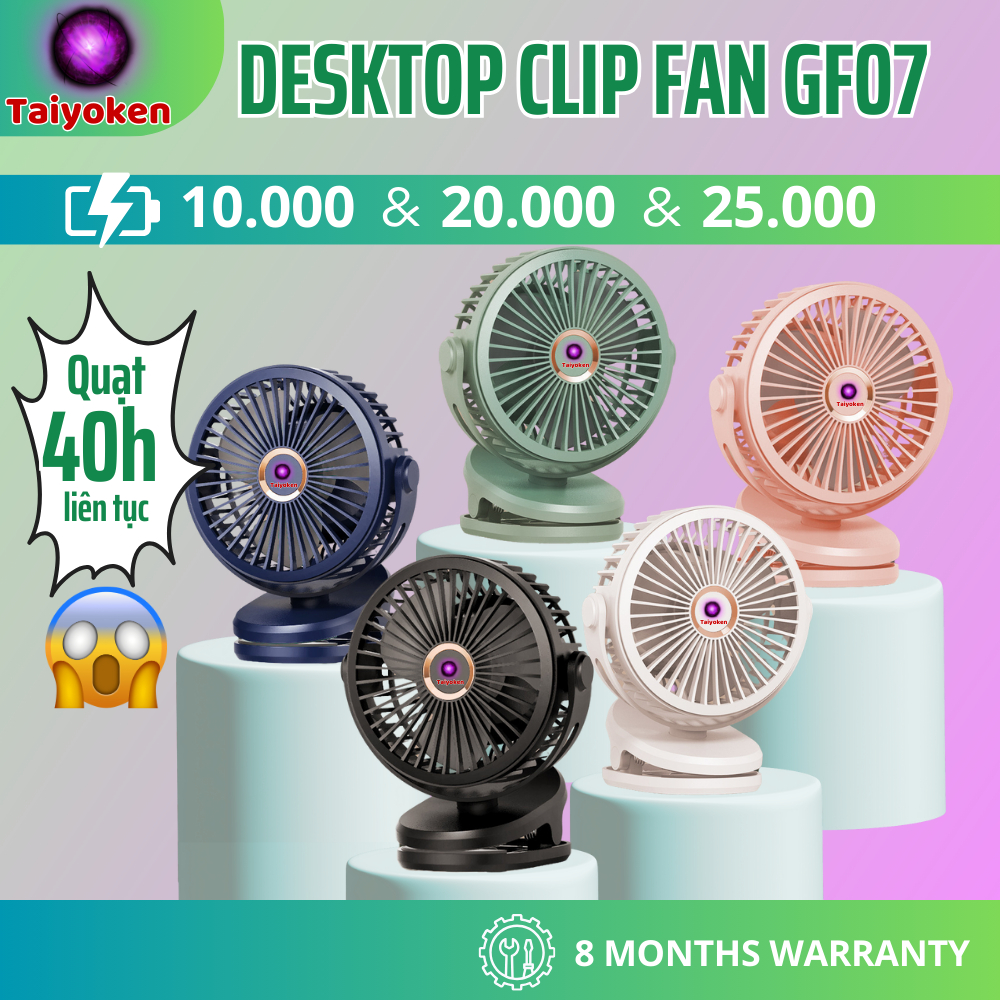 Quạt mini sạc điện 25000 MAH quạt kẹp,GF07 Quạt máy tính để bàn,Điều chỉnh tốc độ 4 tốc độ xoay 720°