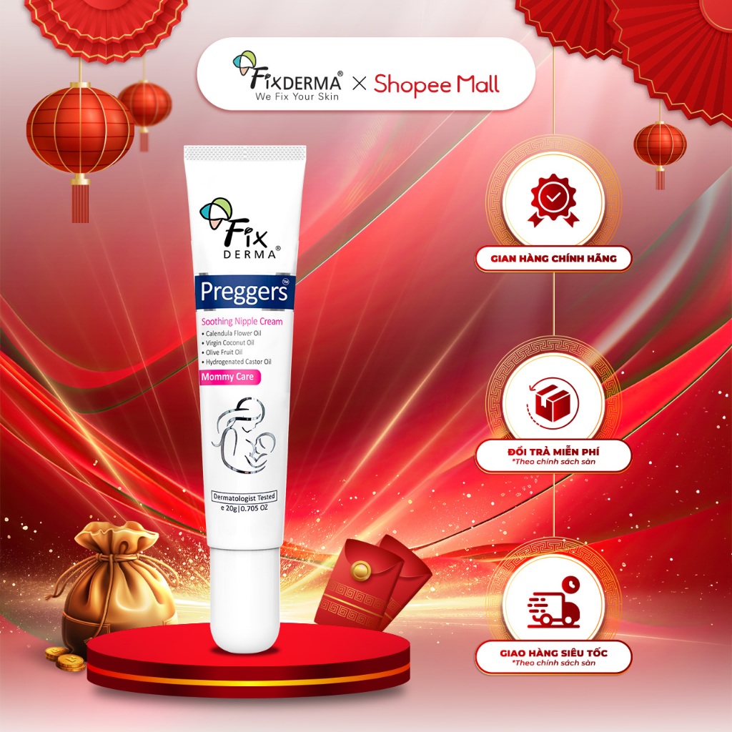 Kem Dưỡng Ẩm Đầu Ti FIXDERMA Preggers Soothing Nipple Cream 20g Giúp Làm Mềm, Làm Dịu [Hùng Lợi]