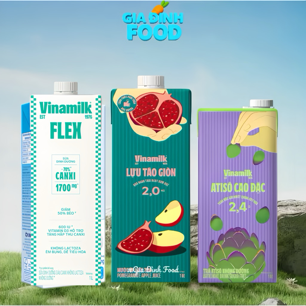 Trà Atiso không đường, Nước ép lựu táo, Sữa dinh dưỡng Flex không đường Vinamilk Hộp 1L