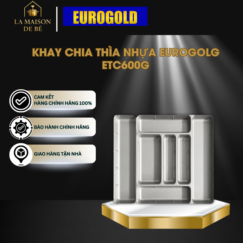 Khay Chia Thìa Dĩa Eurogold ETC600G – Nhựa Cao Cấp Màu Xám – Thiết Kế Ngăn Chia Hiện Đại – LMS