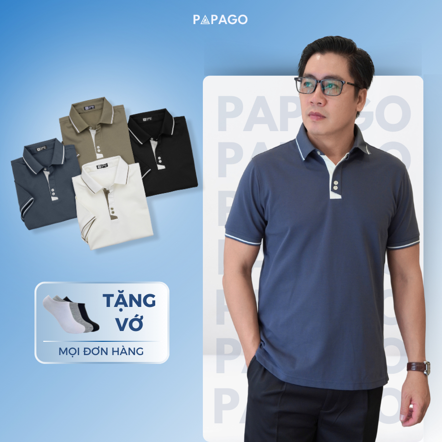 [MỚI] Áo Thun Polo PAPAGO Nam Trung Niên Phối Trụ Cổ Tinh Tế Form Rộng Thoải Mái - P25PLTP002