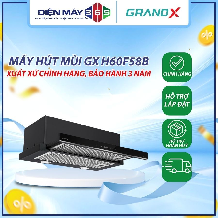 Máy Hút Mùi Âm Tủ Lite GrandX GX H60F58B, 60cm - Thân Máy Sơn Tỉnh Điện Màu Đen