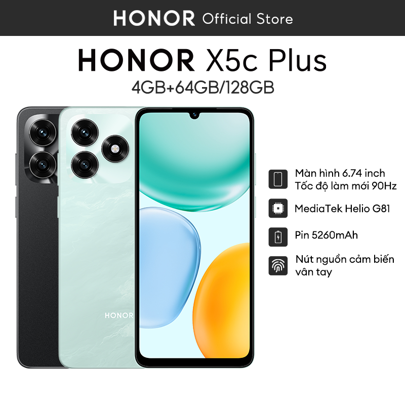 [NEW] Điện Thoại Honor X5c Plus 4GB + 64/128GB | Pin 5260mAh | Media Tek Helio G81 | Bảo hành 18 Tháng | BigBuy360 - bigbuy360.vn