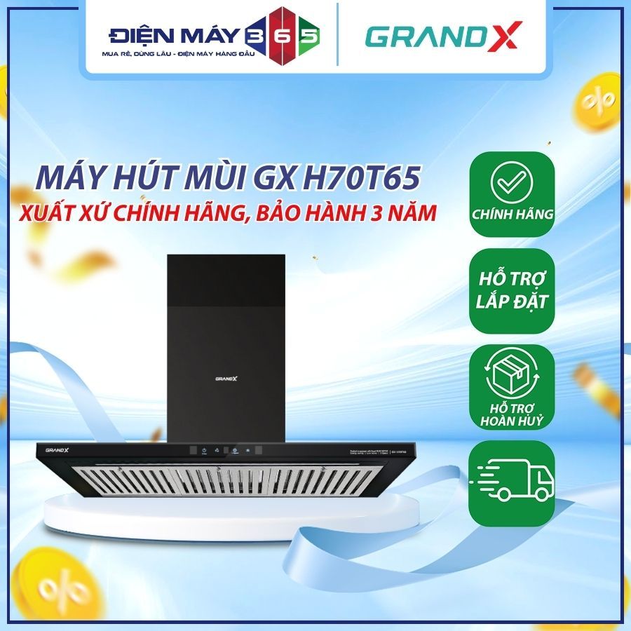 ​Máy Hút Mùi Áp Tường Lite GrandX GX H70T65, 70cm - Lưới Lọc Nan Inox Dễ Vệ Sinh