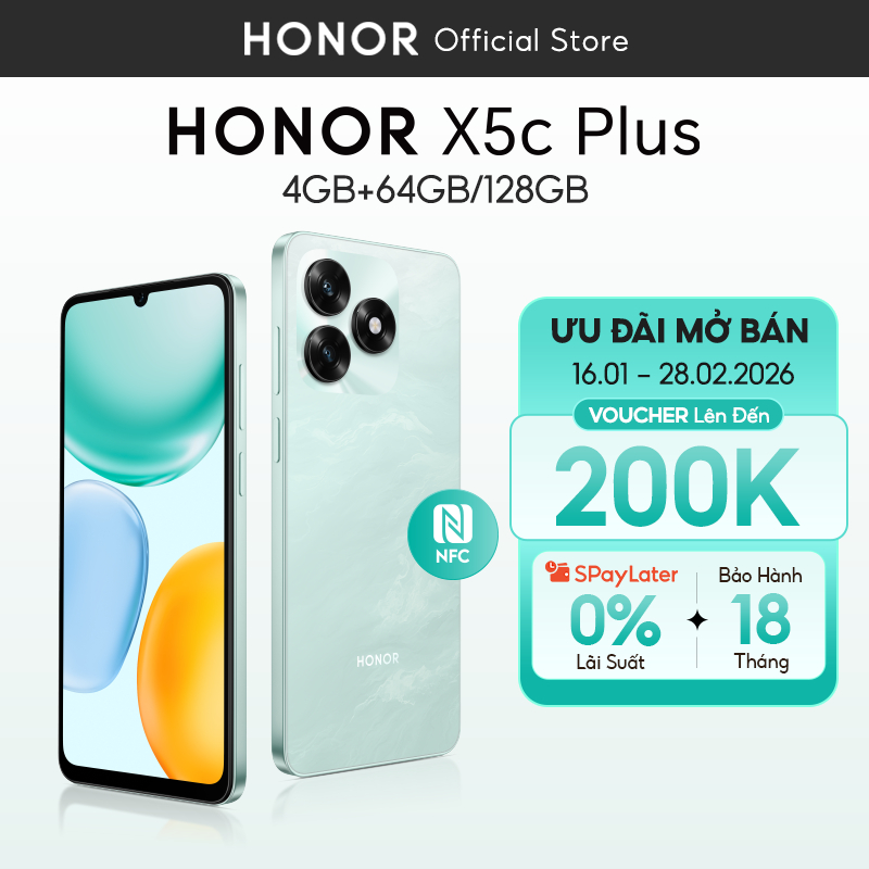 [NEW] Điện Thoại Honor X5c Plus 4GB + 64/128GB | Pin 5260mAh | Media Tek Helio G81 | Bảo hành 18 Tháng | BigBuy360 - bigbuy360.vn