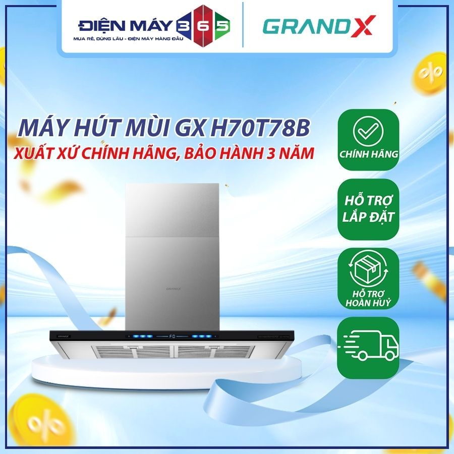 Máy Hút Mùi Áp Tường GrandX GX H70T78B – Công Suất 90W – Lọc, Khử Mùi Bằng Than Hoạt Tính