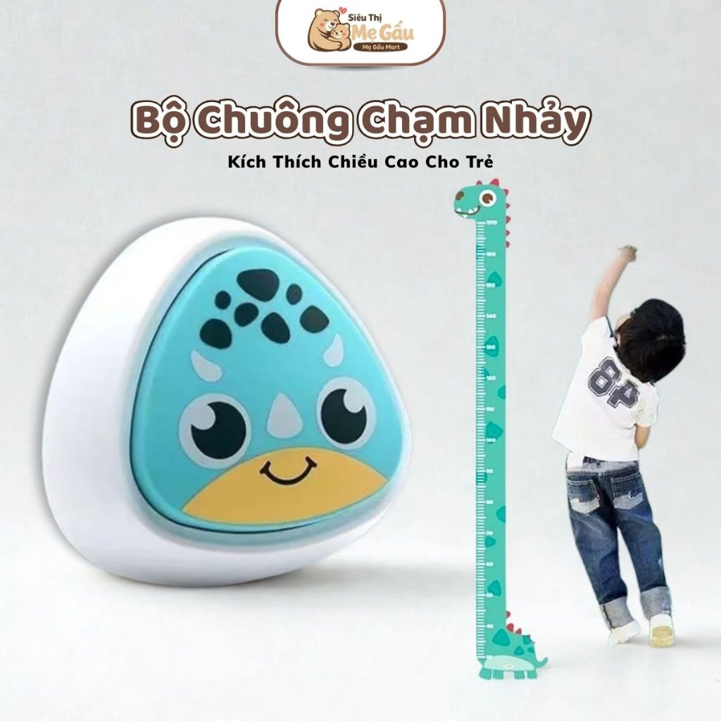 COMBO Bộ Chuông Bấm Đập Nhảy + Thước Đo Dán Tường TNBOOKS - Phát Triển Chiều Cao Cho Trẻ (Tặng Pin)