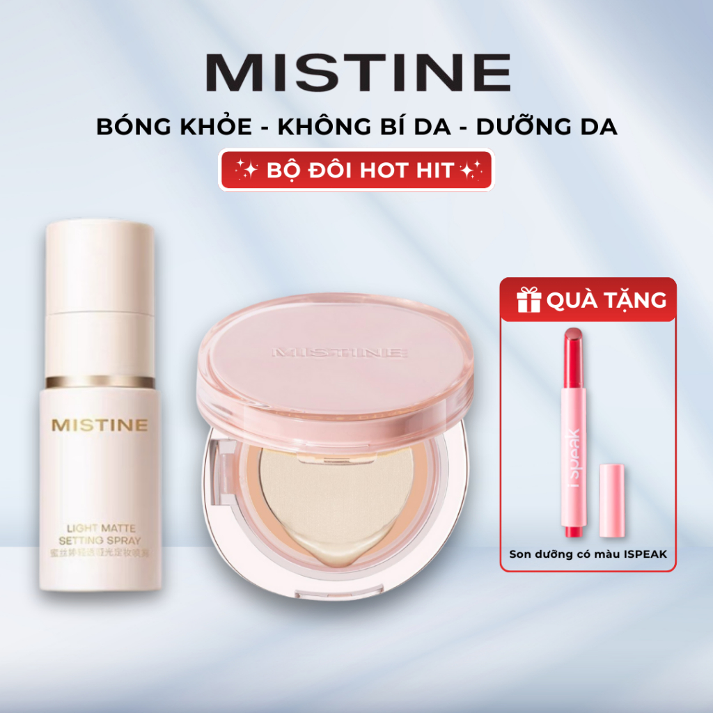 xịt khoá makeup MISTINE xịt khoá nền Hiệu quả lì mịn 30ml +Cushion cầu vòng Xiêm La 12H kiềm dầu lâu