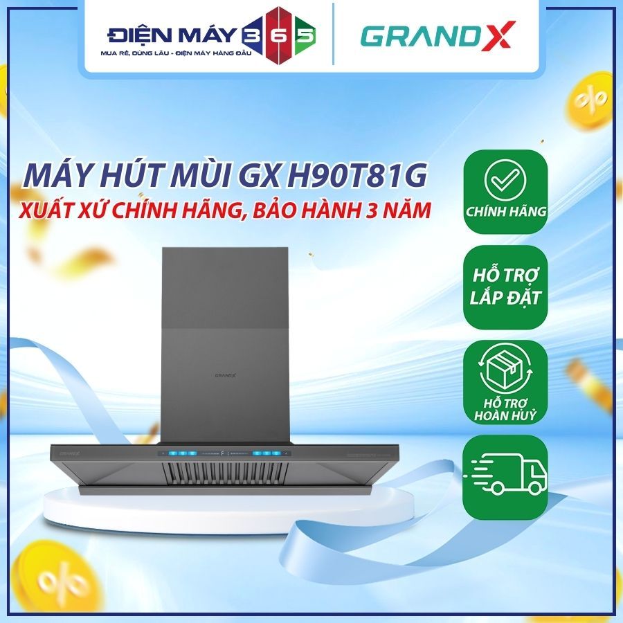 Máy Hút Mùi Áp Tường GrandX GX H90T81G Premium 90cm – Động Cơ BLDC – Hệ Thống Hút Xả Linh Hoạt