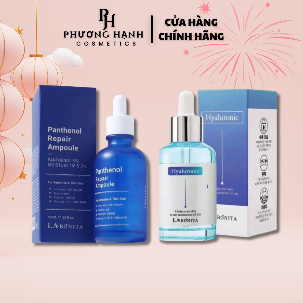 Serum Phục hồi LABONITA HA Vital Hyaluronic Acid Serum 50ml và B5 Panthenol Repair Ampoule Dưỡng Ẩm,