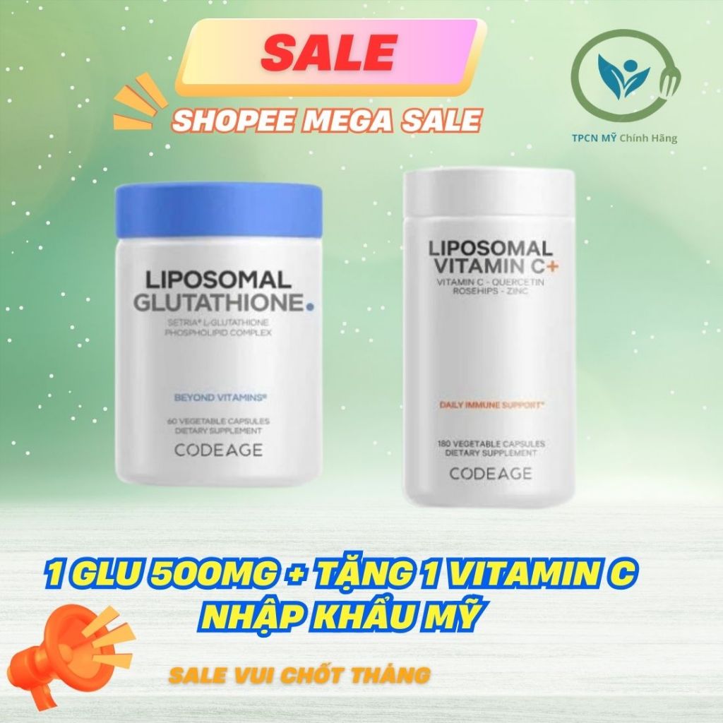 COMBO (1 Glu 500mg + 1 Vitamin C) Viên Uống Glutathione 500mg Code Age nhập khẩu Mỹ