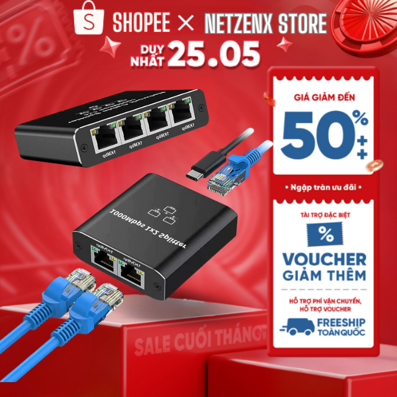 Bộ Chia Mạng 1000Mbps Ethernet Adapter RJ45 Lan 1Ra 4 Cổng Internet Splitter Gigabit Switch