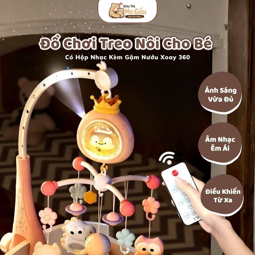 Đồ Chơi Treo Nôi Cho Bé TNBOOKS Có Hộp Nhạc Kèm Gặm Nướu Xoay 360 Kích Thích Thị Giác, Chế Độ Tự Tắt
