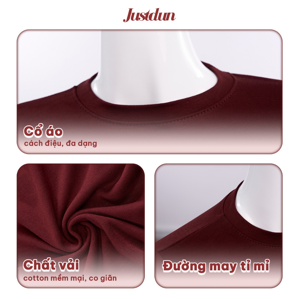 Áo Thun Nữ Ôm Body JUSTDUN B18 Cổ Tròn Tay Ngắn, Cotton Mịn Co Giãn 4 Chiều, Mềm Mại Thoáng Khí | BigBuy360 - bigbuy360.vn