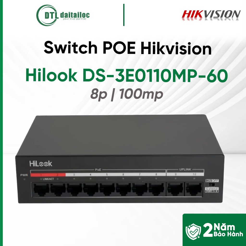 Switch Poe Hikvision DS-3E0110MP-60 (8p, 100mp) / Hilook | Chính hãng | Bảo hành 24 tháng