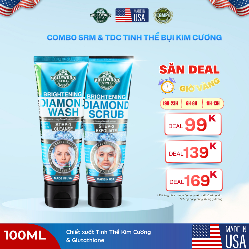 COMBO SRM + TDC Công Nghệ Bụi Kim Cương Hollywood Style 100 ML Giúp Làm Sạch, Hỗ Trợ Dưỡng Sáng Da