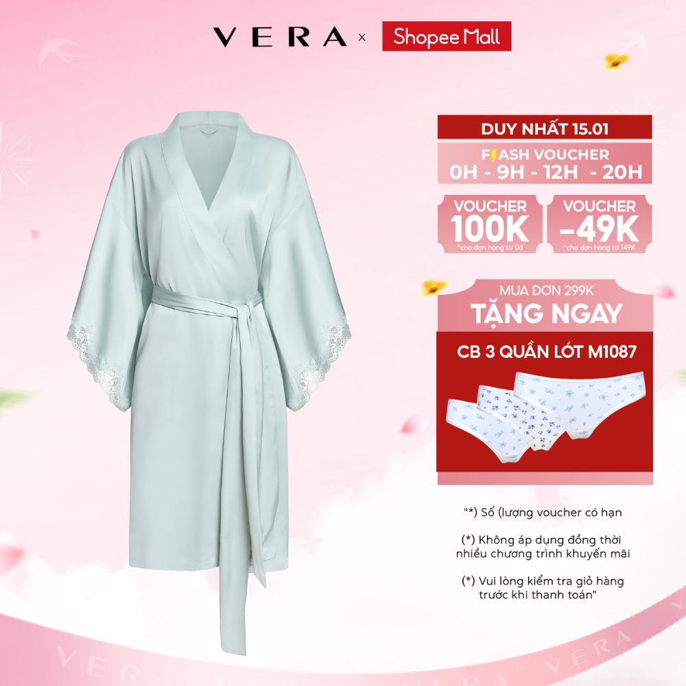 [NEW ARRIVAL] Áo khoác kimono Vera by Chipu satin trơn phối ren - C0045