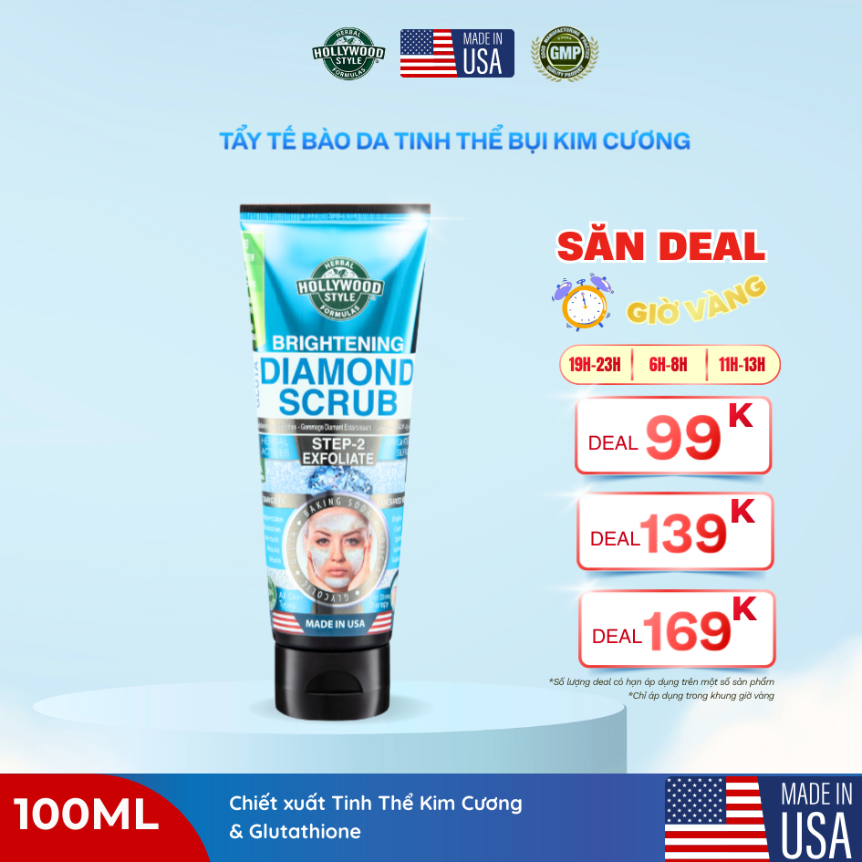 Gel Tẩy Tế Bào Da Hollywood Style Dưỡng Trắng Da Tinh Chất Kim Cương Brightening Diamond Scrub 100ml