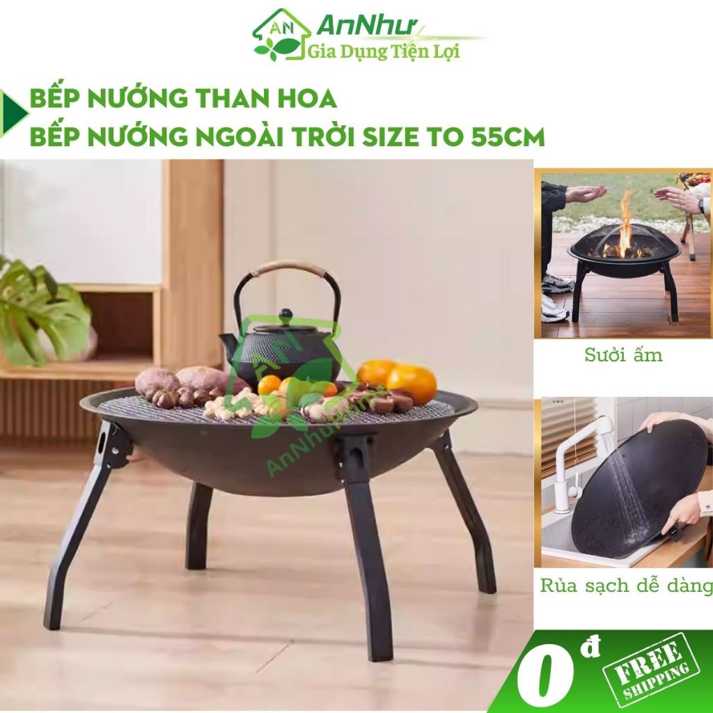 Bếp nướng than hoa 2in1 đa năng AnHome bàn bếp nướng khung thép, lò nướng cao cấp không khói HH551