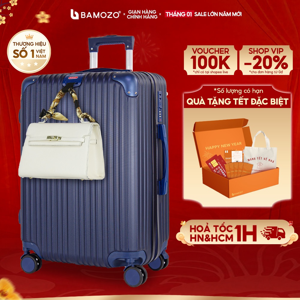 Vali Du Lịch Size 20/24/28 Bamozo Vali Xách Tay Nhựa Cao Cấp Bịt Góc Kim Loại Chống Bể Vỡ Bảo Hành 1