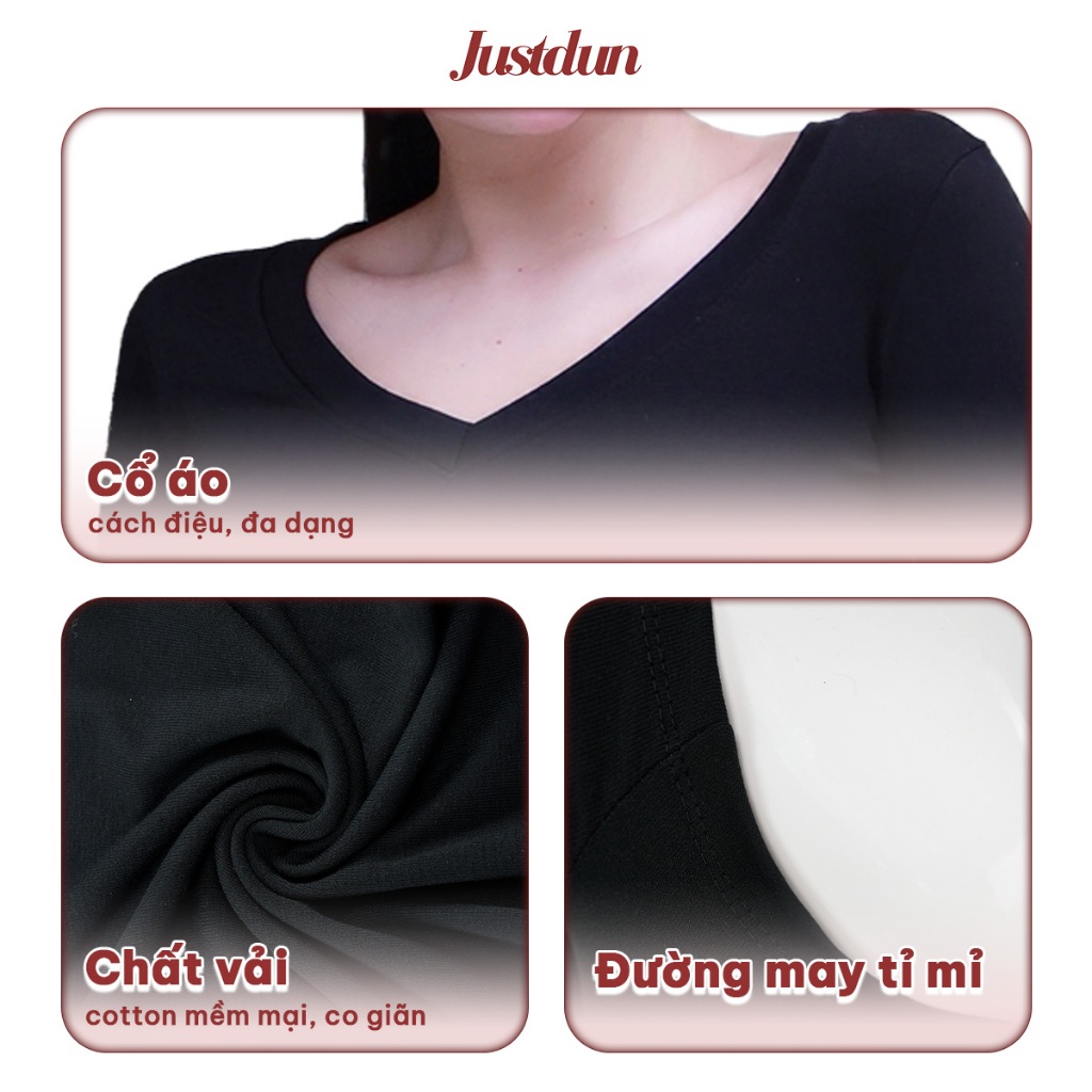 Áo Thun Nữ Cổ Tim Dài Tay JUSTDUN T28 - Ôm Body, Cotton Mềm Mại, Giữ Nhiệt, Co Giãn 4 Chiều | BigBuy360 - bigbuy360.vn