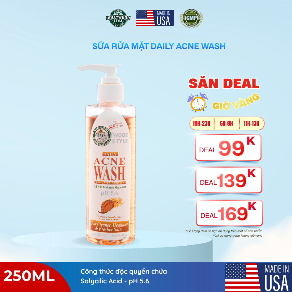 [DATE 12/2026] Sữa Rửa Mặt Chăm Sóc Da Dầu Mụn Salycilic Acid Hollywood Style 250ml
