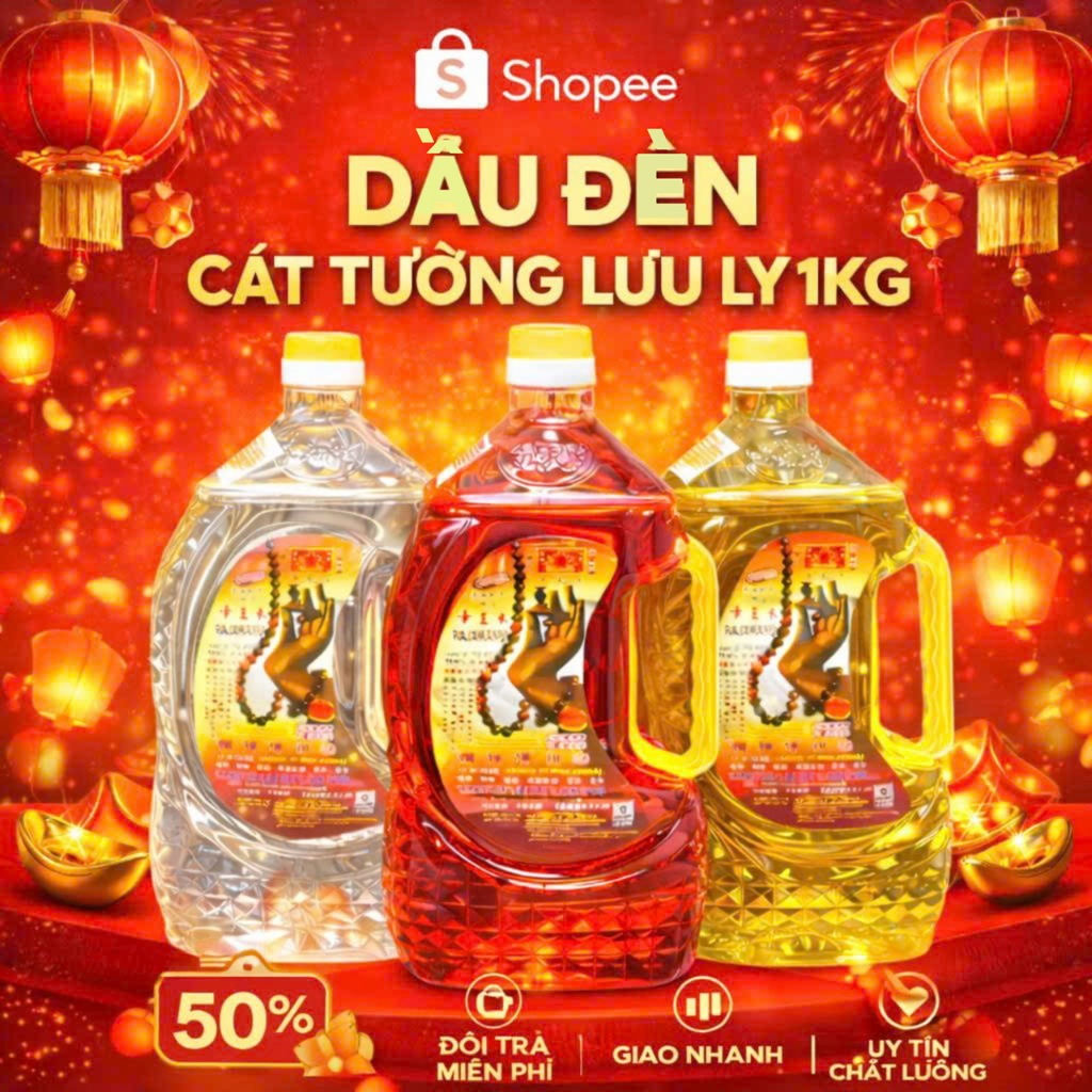 1 Thùng 6 chai 1 kg (1,4 Lít) Dầu Đèn Lưu Ly, Dầu Cát Tường Lưu Ly 3 màu  Không mùi, Không Khói