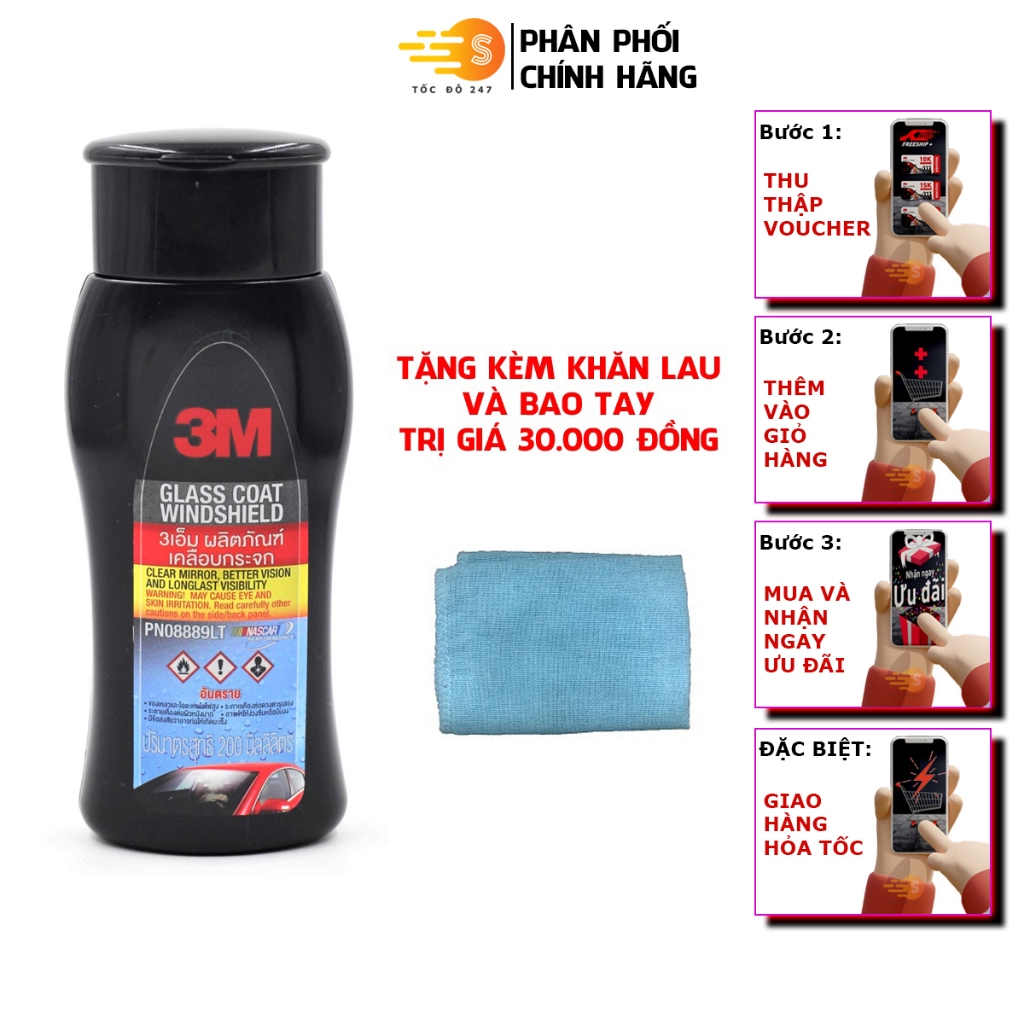 Dung dịch chống bám nước trên kính xe Glass Coat Windshield 3M 08889LT 200ml - Chống mưa, tăng tầm n