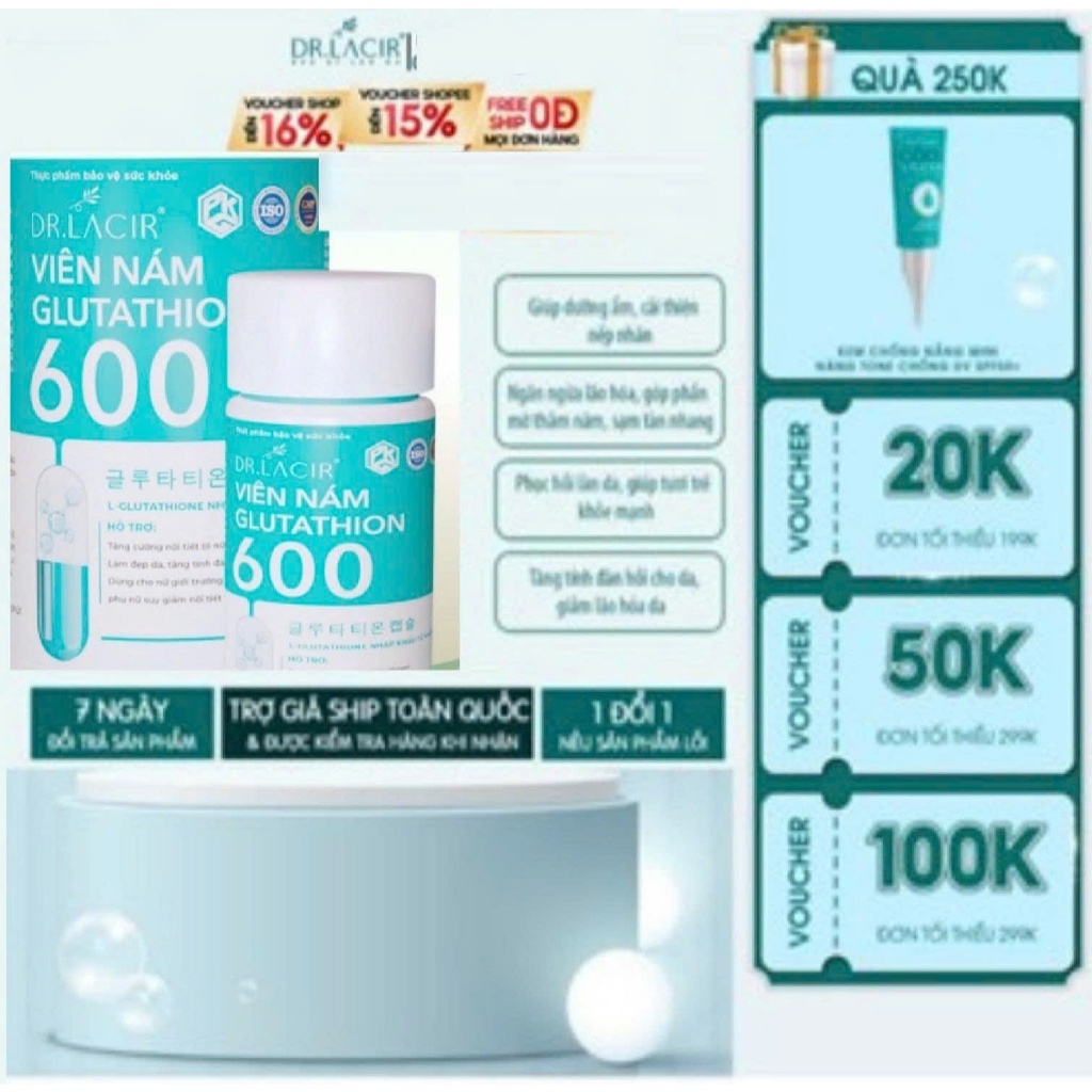 (Tặng VTM C) Hộp Trắng Da Glutathione 600 DR.LACIR