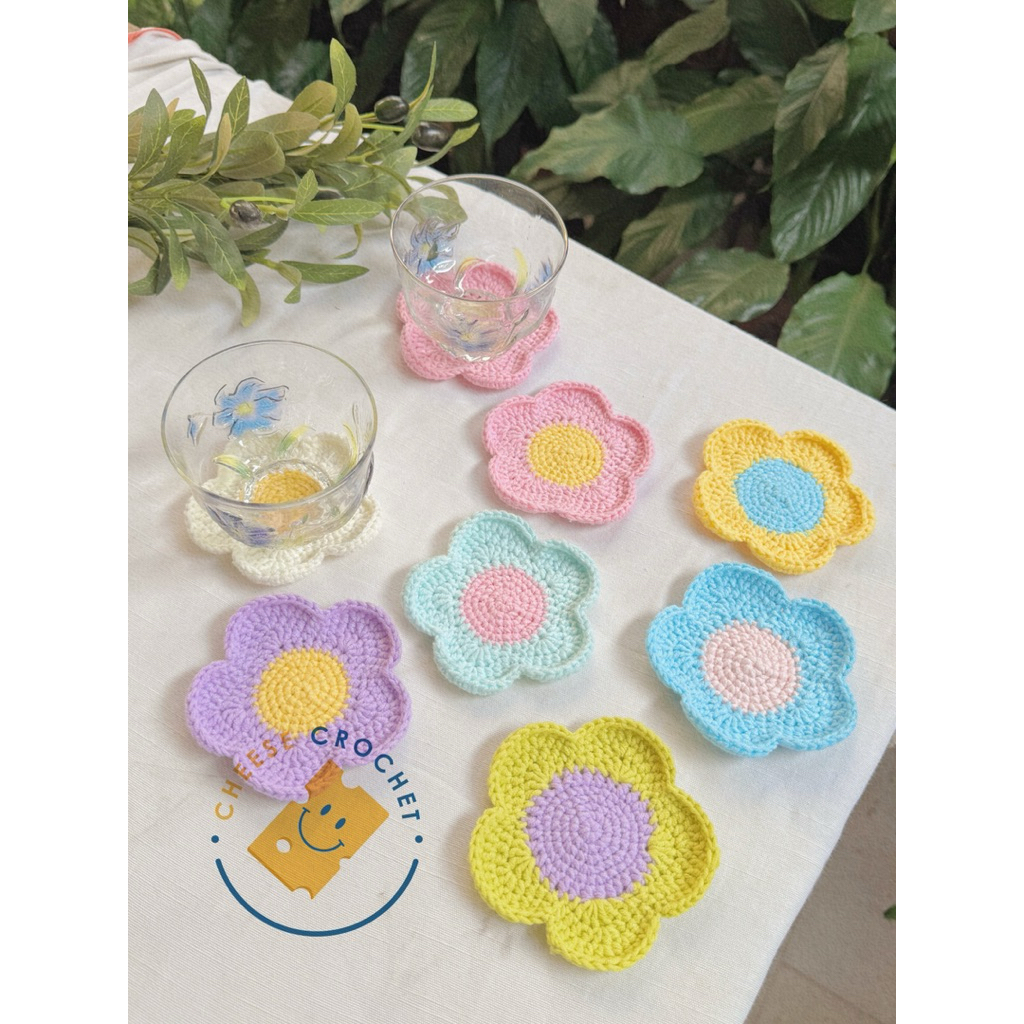 Lót ly hoa bằng len | CÓ SẴN | handmade | cheese crochet | lót ly hoa decor màu pastel | decor | quà