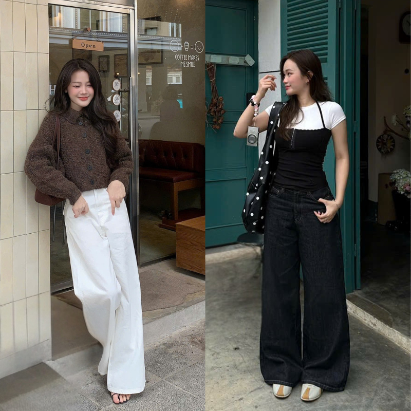 Quần jean nữ ống rộng form suông chất denim jean mềm bền màu cạp giữa eo đẹp hách dáng năng động  - 