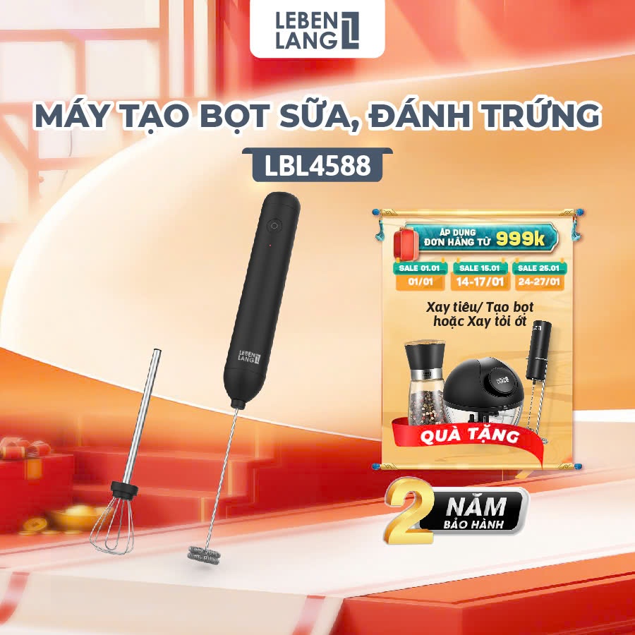 Máy đánh trứng đánh bọt cafe cầm tay mini Lebenlang LBL4588, 2 tốc độ, sạc pin usb - chính hãng