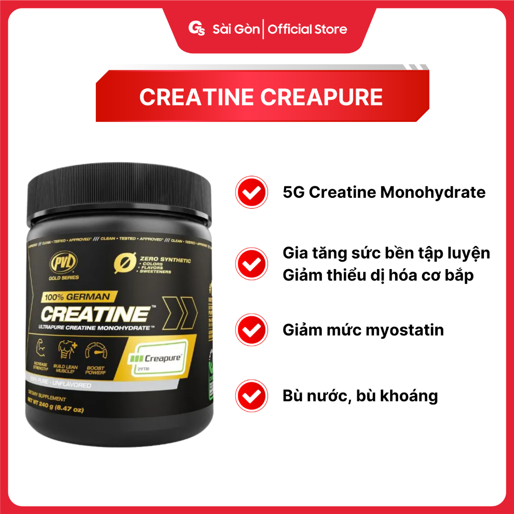 Bột tăng sức mạnh PVL 100% German Creatine Creapure nhập khẩu Canada - Gymstore