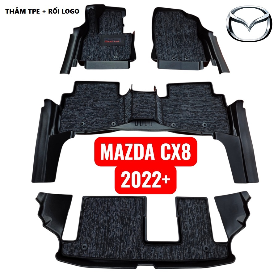 CX8-Thảm lót sàn MAXXCAR nhựa TPE NGUYÊN SINH đúc 5D cho xe MAZDA CX8 2022+ Đúc 5D + Bộ rối logo
