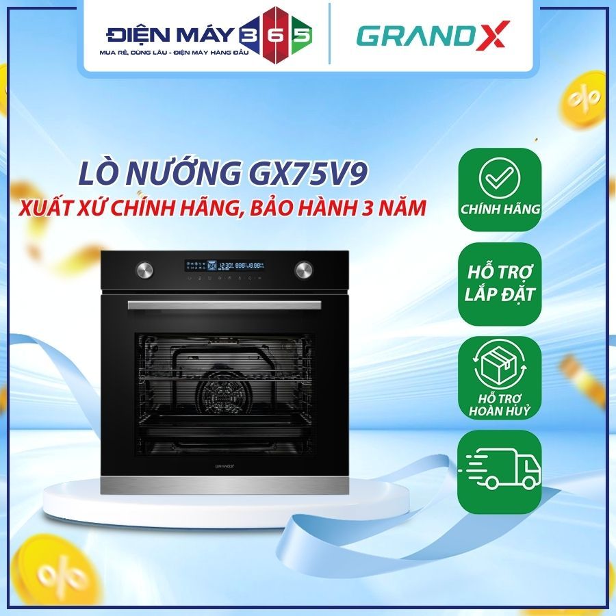 Lò Nướng Âm Tủ GrandX GX75V9 75L – Mặt Kính Cường Lực – 12 Chức Năng Nấu Nướng